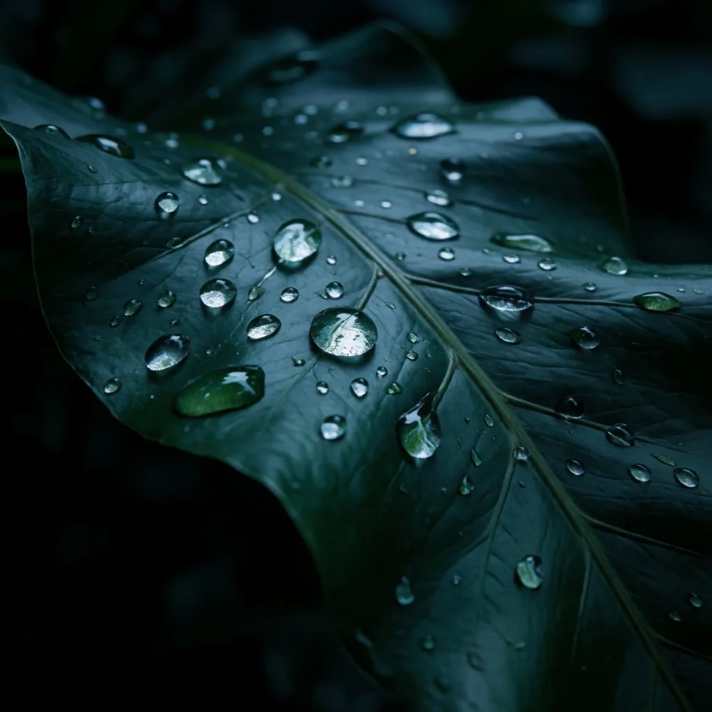 Tropical fern leaves with water droplets