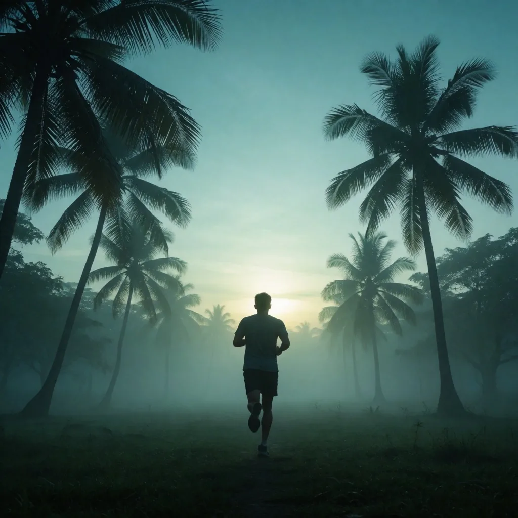 Tree silhouettes against misty dawn
